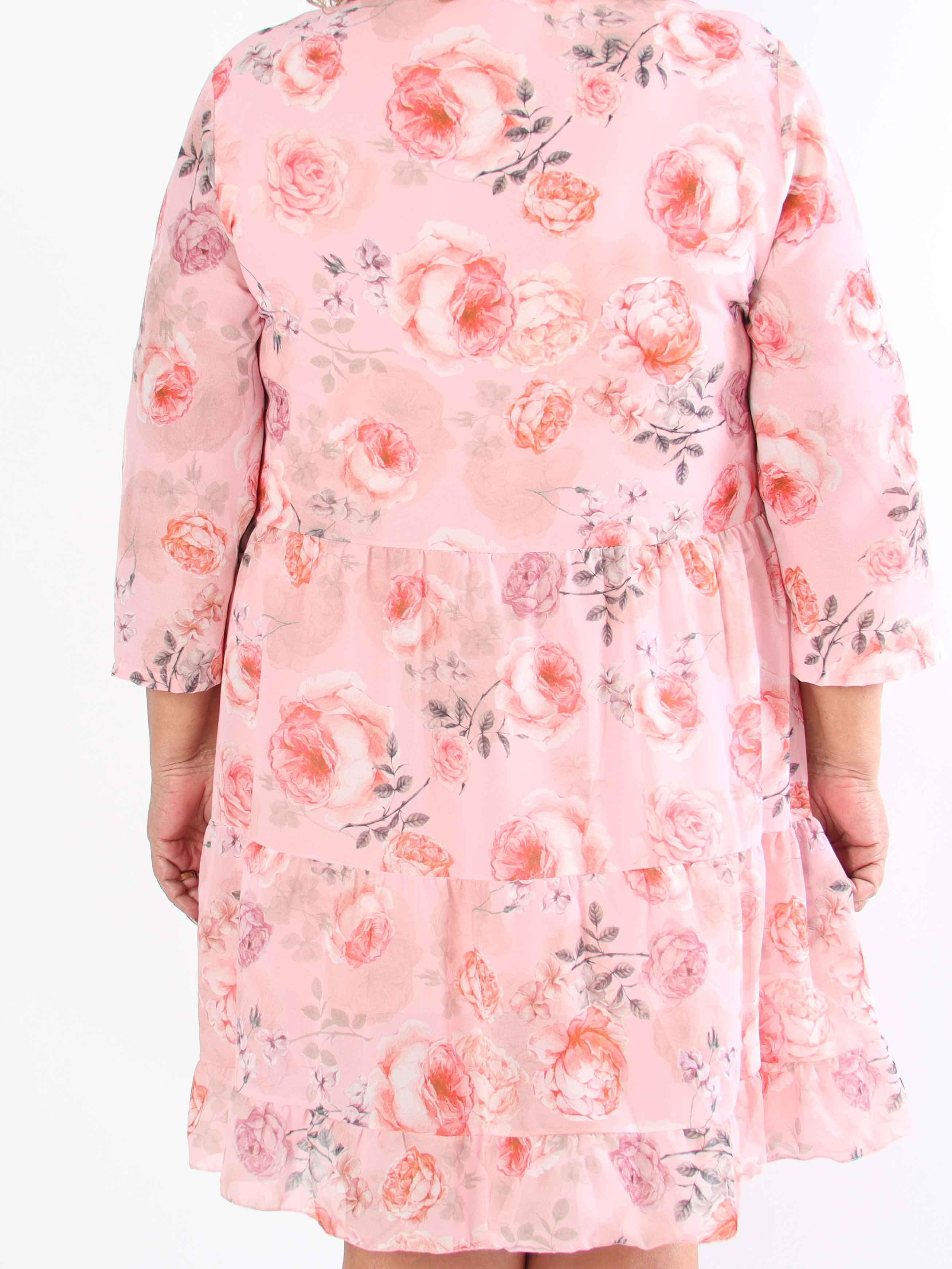 Stella - Blommig chiffongklänning med underkjol i viskos